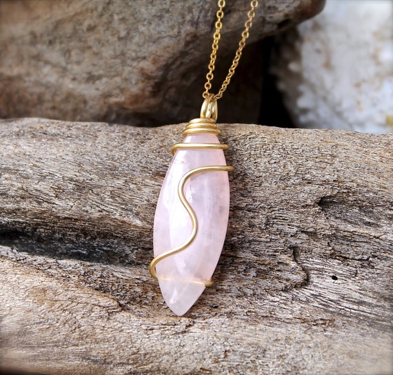 Rose Quartz Necklace Pink Stone Jewelry by MermaidTearsDesigns