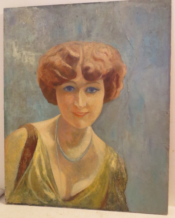 Vintage Oil Portrait ART DECO Avant Garde FLAPPER Woman Bobbed Hair c ...