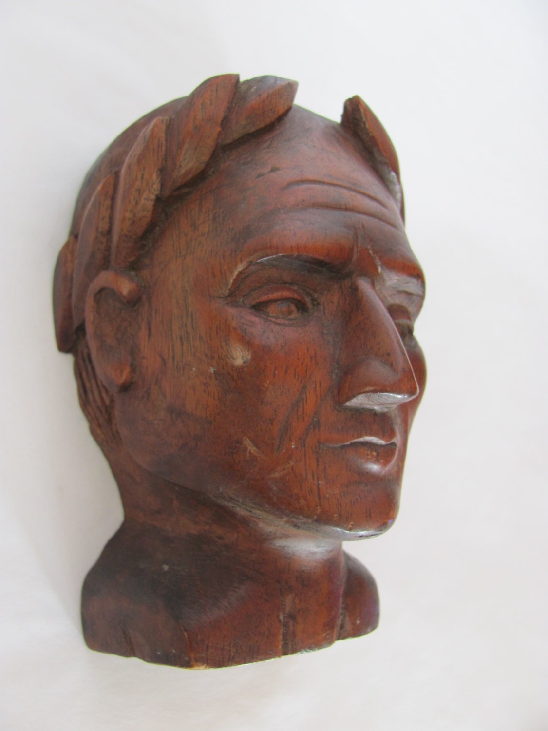 Antique Folk Art Wood Carving Roman Man Julius Caesar by MissUFO