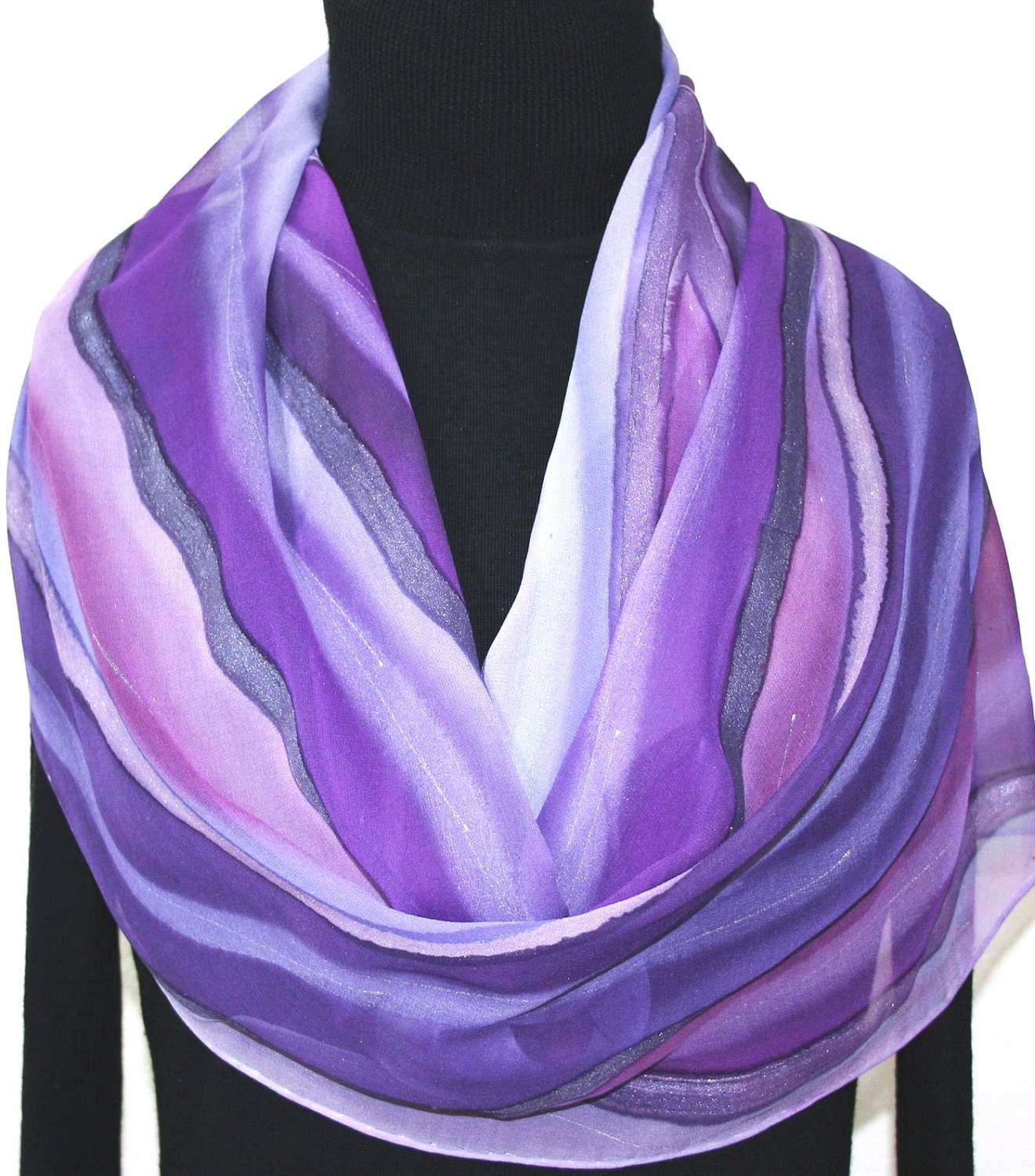 Silk Scarf Handpainted. Lavender Purple Hand Painted Shawl.