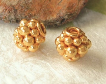 Vermeil Gold Beads - 2 24K Granulated Round Gold Statement Beads - 7.45mm MB3