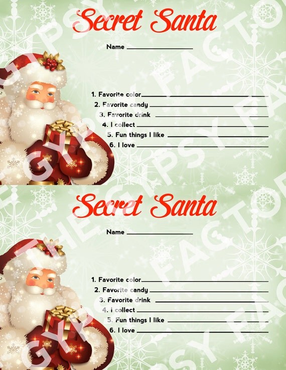 SECRET SANTA Questionnaire Invitation Form Gift Ideas