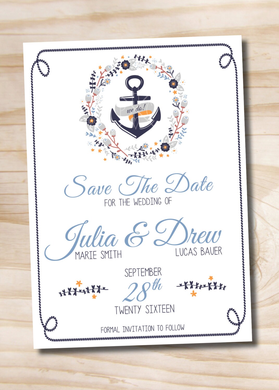Anchor Save the Date Nautical Wedding Save the Date