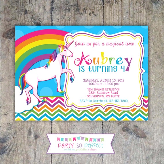 UNICORN & RAINBOW 5x7 Birthday Party Invitation - Girl Printable Il_570xn