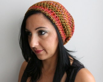 Earthy Multicolor Striped Adult Beanie Hat, Slouchy Beanie Hat, Winter Fashion Accessories