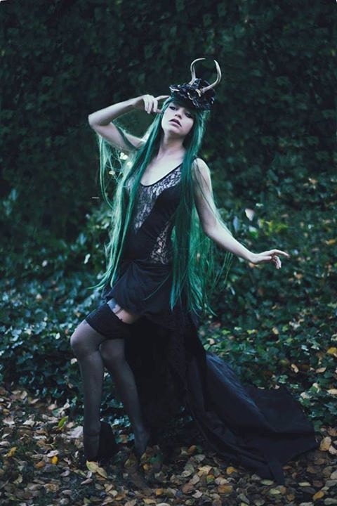 Steampunk Black Lace Widow Bustle Dress