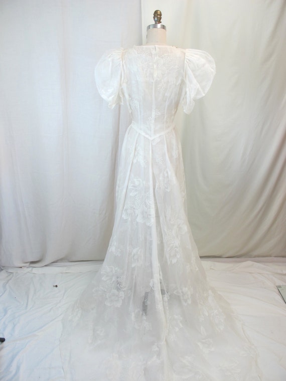1930s White Floral Sheer Organza Wedding Dress