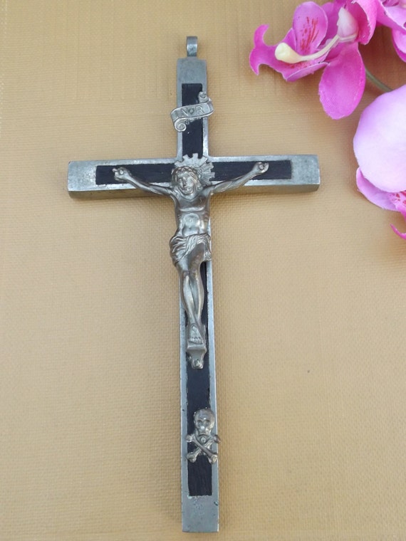 Skull and Crossbones.Antique 6 1/8German Casket Crucifix