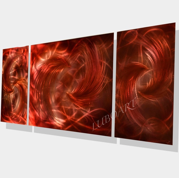 Abstract METAL art acrylic painting sculpture red copper bordeaux ...