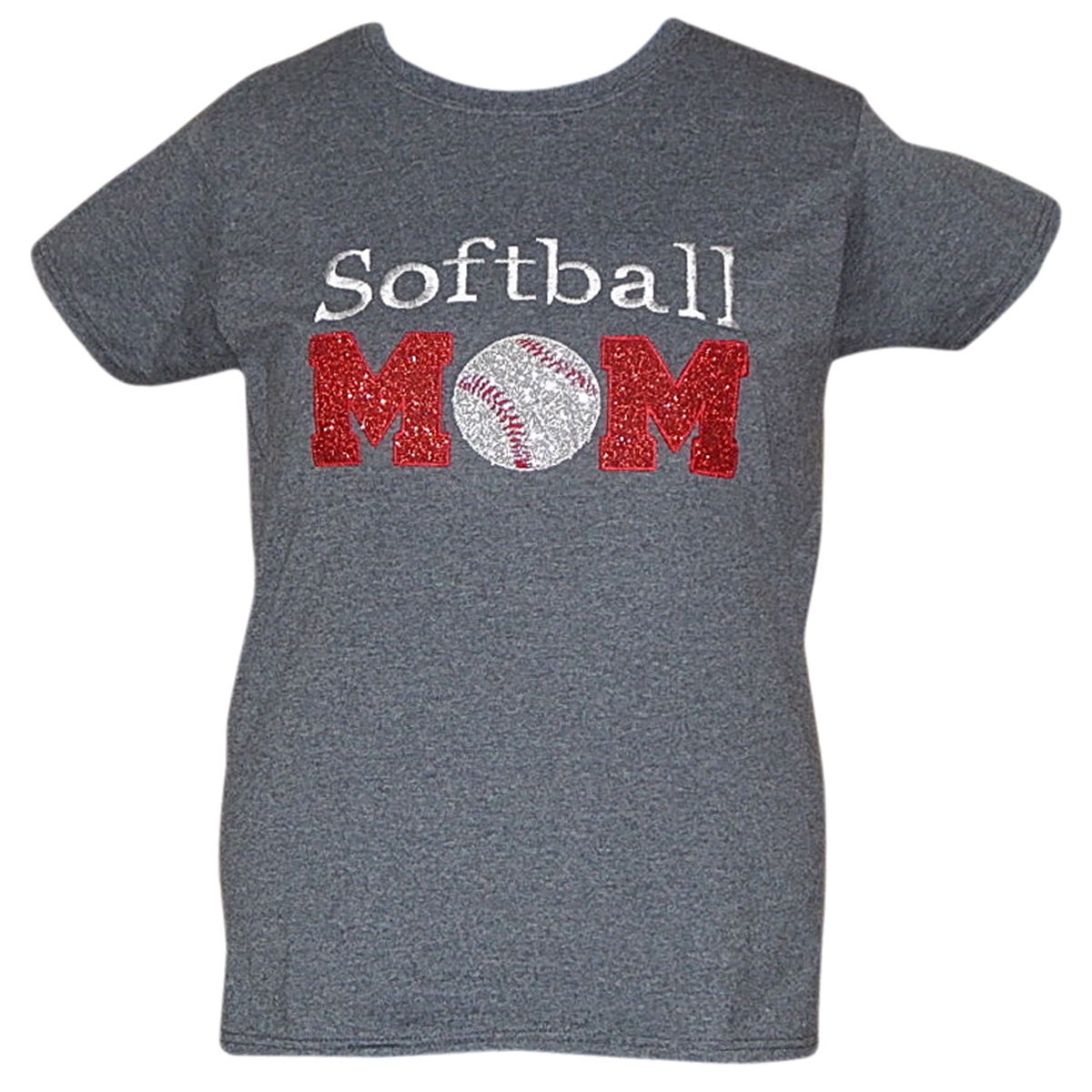 Womens Softball Mom Glitter Tshirt Gildan Ultra Cotton 100