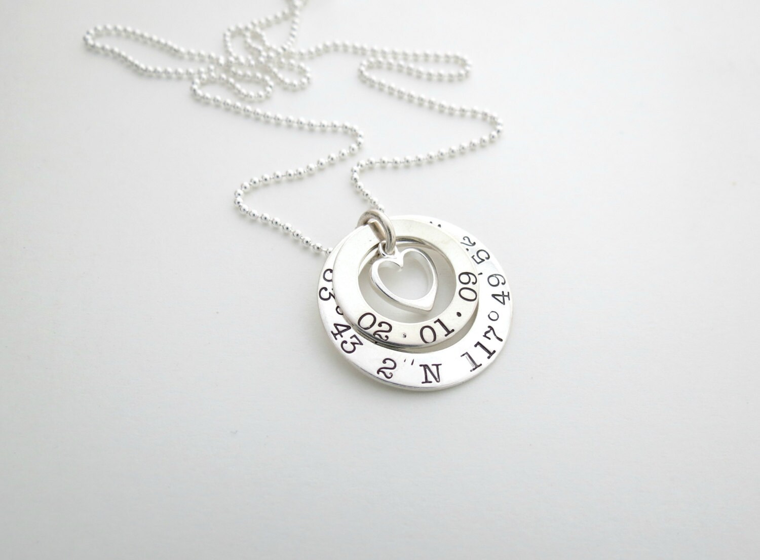 Personalized Coordinates Necklace with Heart Longitude