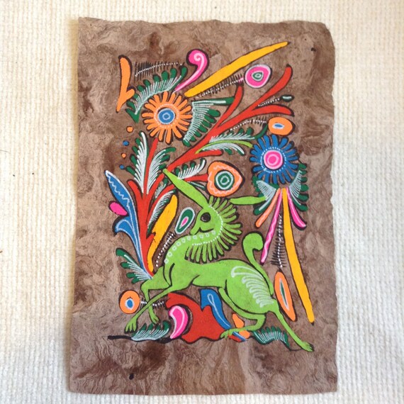 Vintage Amate Fig Bark Painting from Mexico. Vintage 1960.