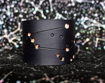 Mens Black Orion Leather constellation Cuff