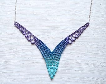 Lace Necklace in Aqua, Navy Blue and Purple Ombre