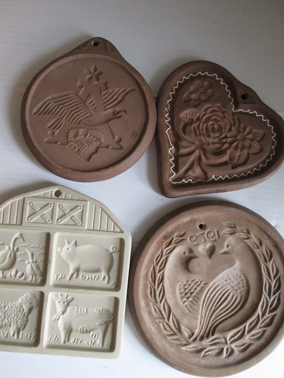 Vintage Pottery Shortbread Cookie Baking Molds Brown Clay