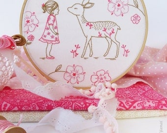 Bambi Girl, Deer baby embroidery, Deer girl, Christmas gift ideas, Girl nursery wall art, Baby hand embroidery, Diy embroidery kit, Broderie