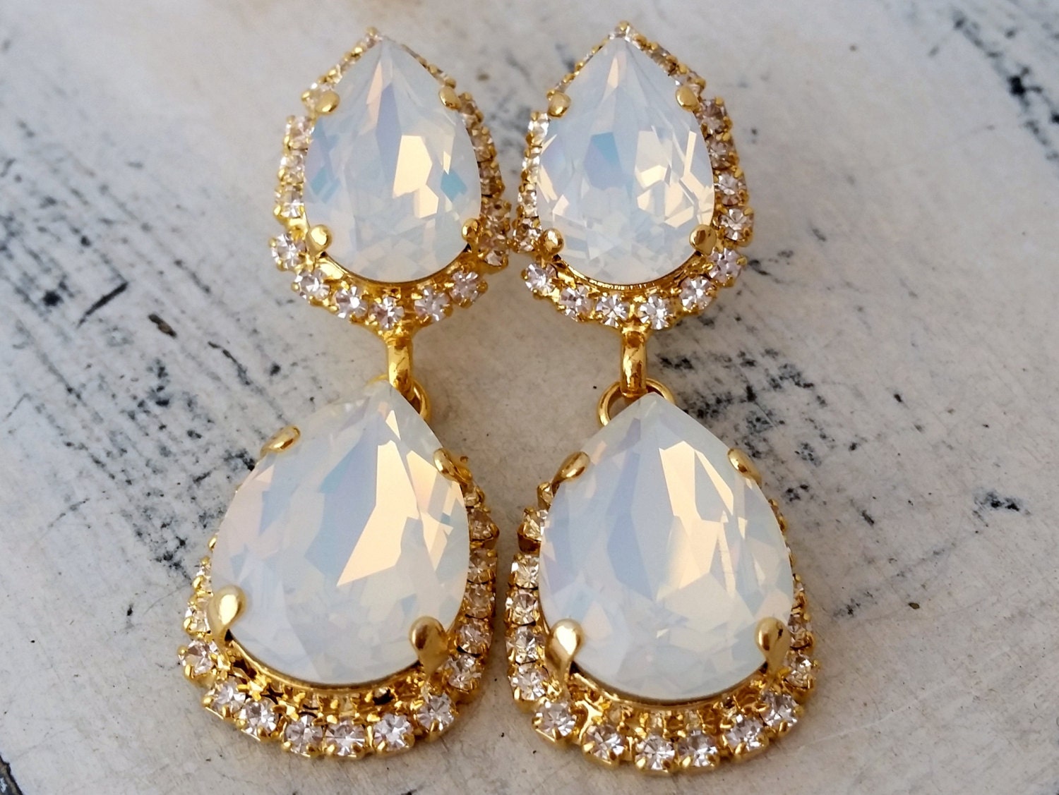 White opal Chandelier earrings Dangle earrings Drop