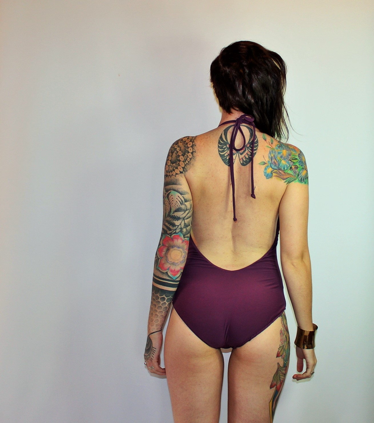 Custom Reversible Halter Ruched Front One Piece Swimsuit 32