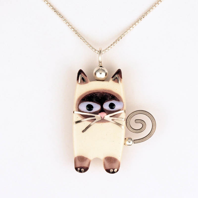 Miniature Siamese Cat Necklace Mini Cat Pendant Handmade