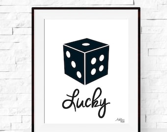 Black & White Print - Home Decor - Lucky Dice Art Print - Casino Decorations