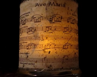 Ave Maria (Bach/Gounod) sheet music Candle holder/ luminary with mango leaf paper. Medium size.