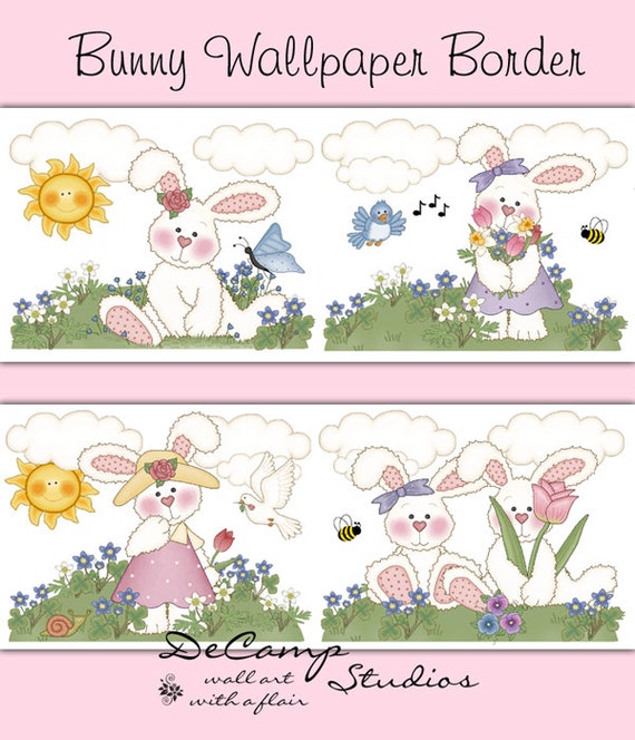 BUNNY WALLPAPER BORDER Wall Decals Baby Woodland by decampstudios