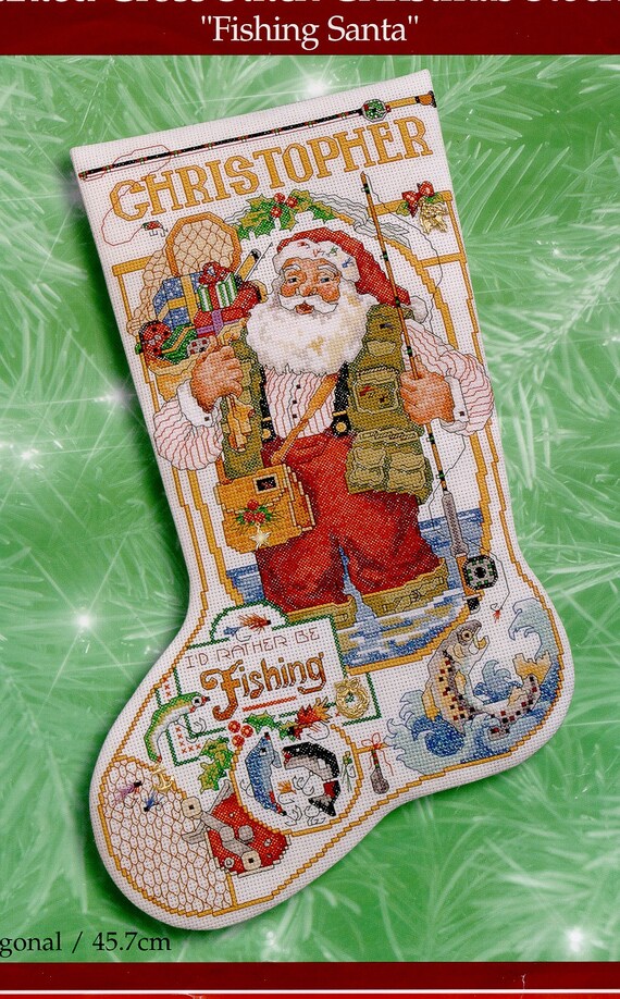 Christmas Stocking Pattern Counted Cross Stitch Fishing