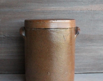 Heavy Ceramic Pottery French Confit Pot with cover, Vintage Jar