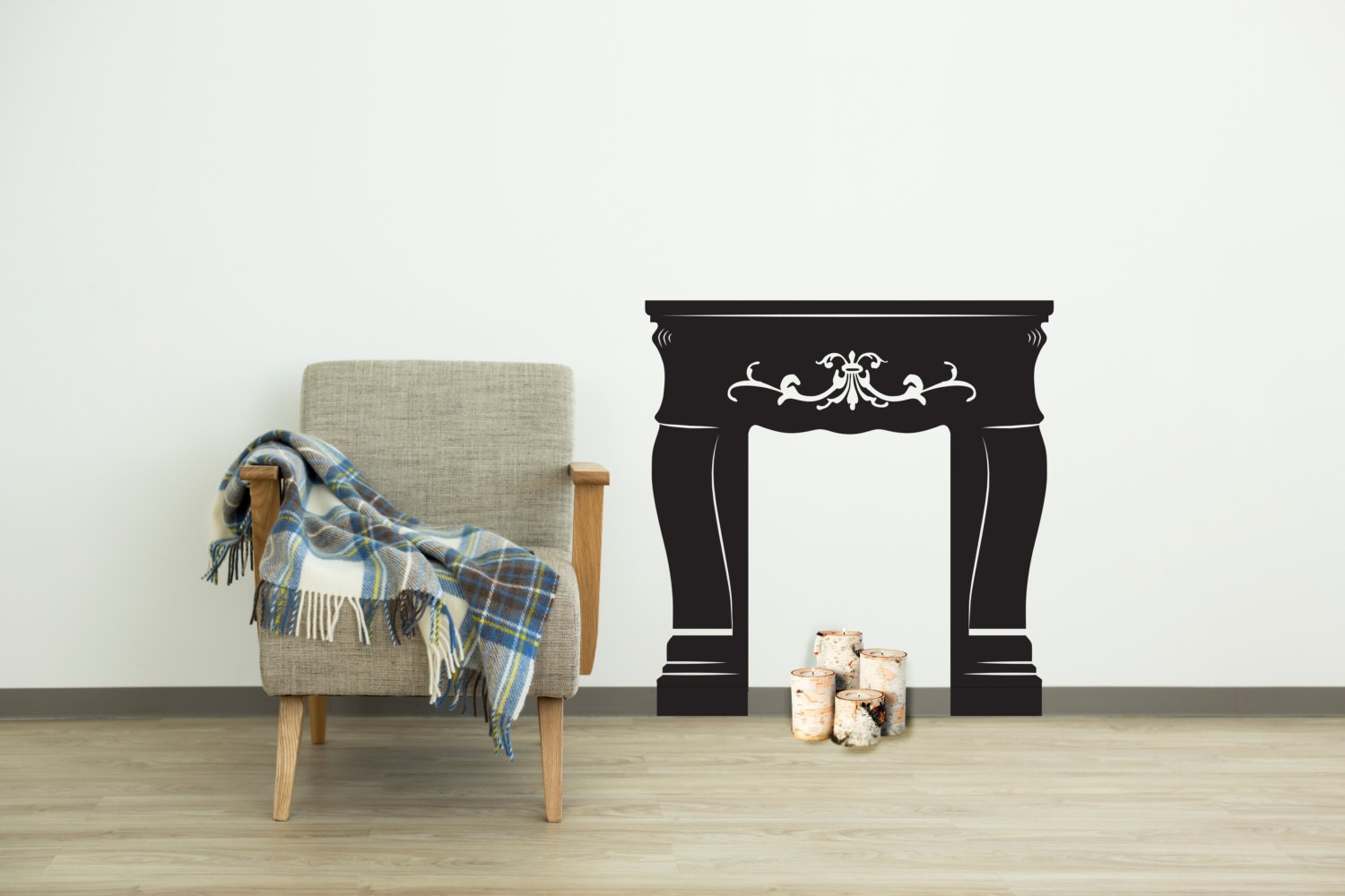 Faux Fireplace Mantel Shabby Chic Wall Decal Custom Vinyl