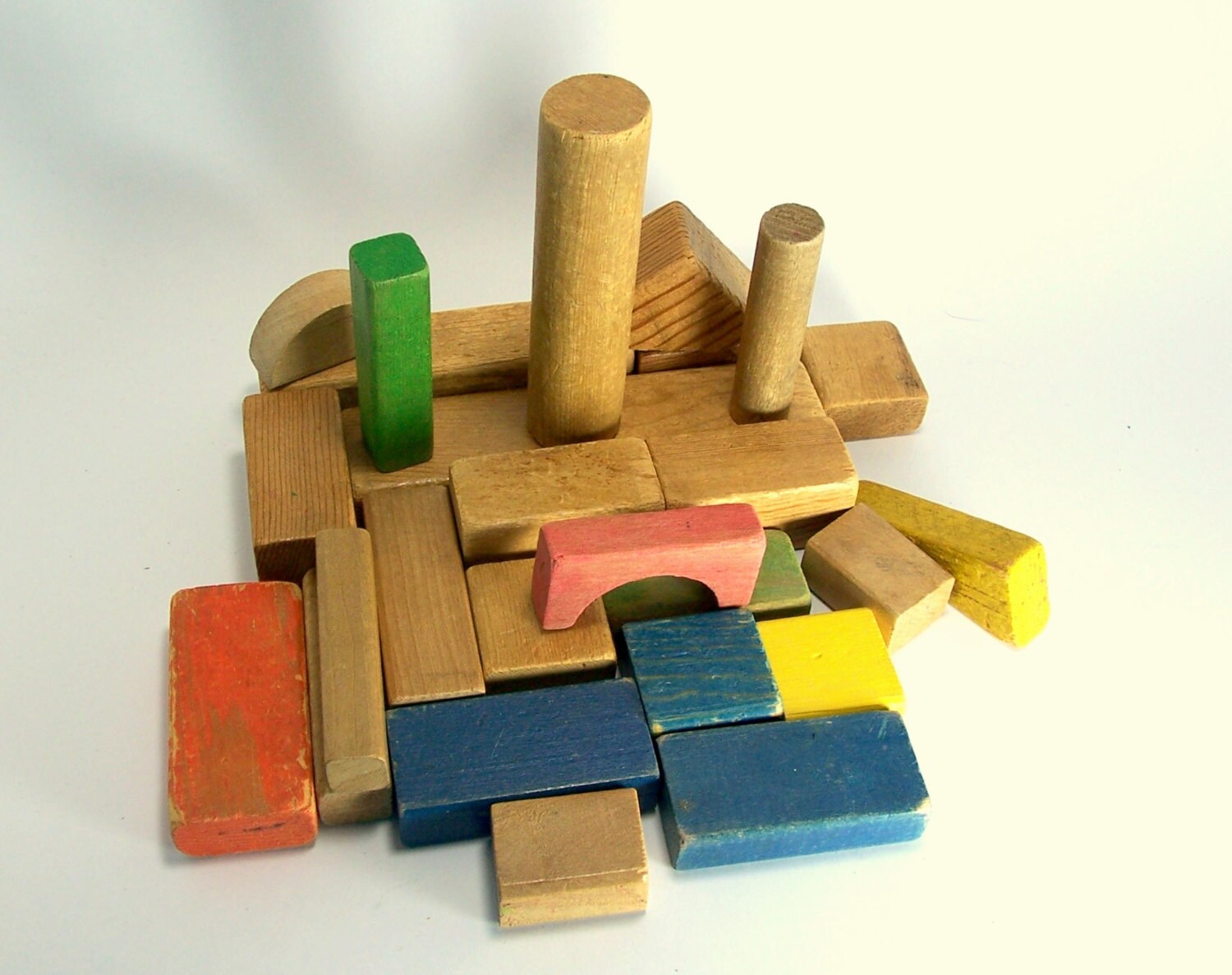 Wooden Vintage Building Blocks Green Blue by VintageVarietee