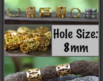30 Gold Dreadlock Cuffs Beads - Dread Hair Beads 8mm Hole (5/16 Inch) + FREE Tibetan Silver Bead