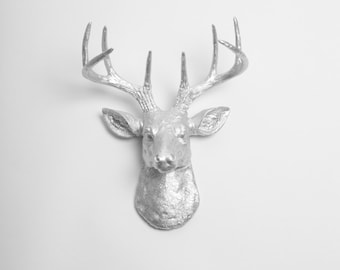 Deer Head - The MINI Hesher - Silver Resin Deer Head- Stag Resin Silver Faux Taxidermy- Chic & Trendy