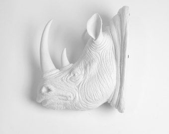 XL White Resin Rhino Head - The Goliath - White Faux Taxidermy - Faux Taxidermy - Rhino Resin White Faux Taxidermy- Chic & Trendy