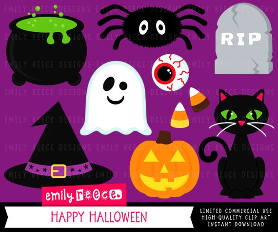 DOLLAR SALE Halloween Witch Cauldron Ghost Spider Cat Cute Clip Art - Commercial Use - Scrapbooking Invitations Cards - Instant Download Il_570xn