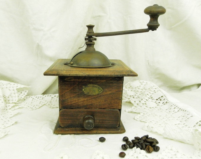 Antique French Wooden Peugeot Freres Coffee Grinder/ French Kitchenware Decor / Café au Lait / French Country Decor / Retro Vintage Interior