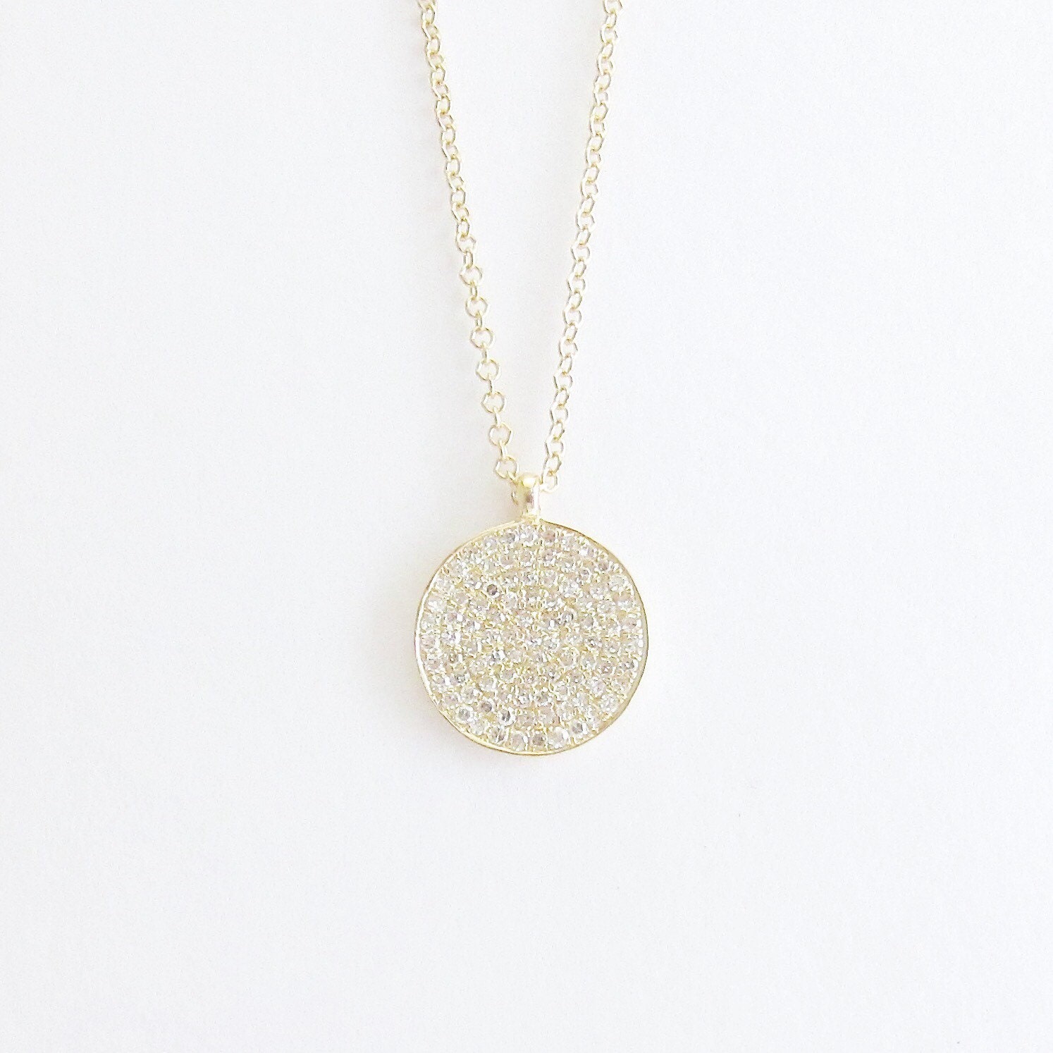 Pave Diamond Disc Necklace Medium 14k Gold LIMITED EDITION