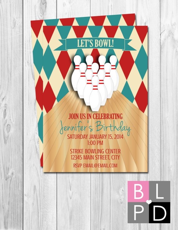 Bowling Party Invitation - BACKSIDE INCLUDED - DIY - Printable Il_570xn