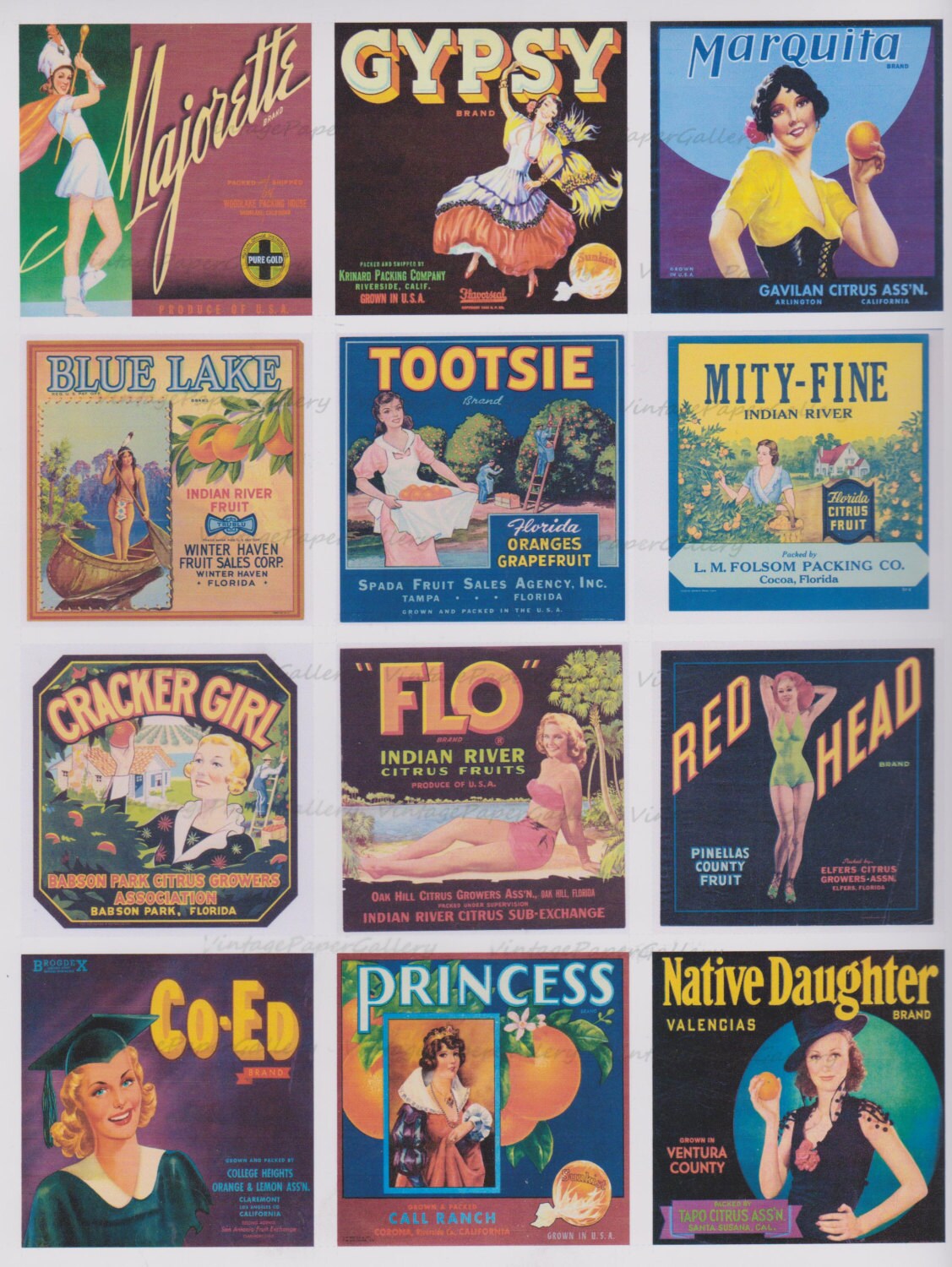 VINTAGE CRATE LABELS Instant Download Digital Collage Sheet