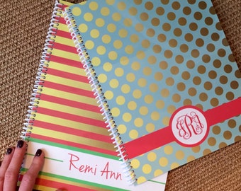 TWO Custom Spiral Notebooks - Custom School Supplies - Gold Stationery - Monogram Spiral Notebook - Personalized School Supplies - Spiral