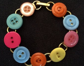 Colorful Easter Button Bracelet, Pastel Buttons, Button Charm Bracelet, Colorful Bracelet, Vintage Buttons, Pink Buttons, Orange Buttons
