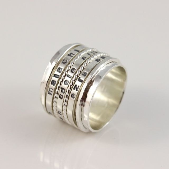 Extra Wide Personalized Spinner Ring Mothers Spinning Ring