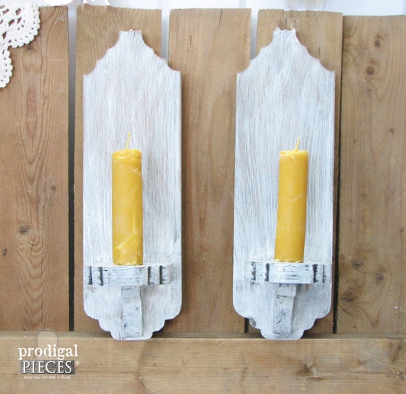 Vintage Handmade Farmhouse Candle Sconces with by ProdigalPieces