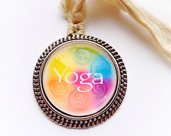 Yoga Pendant Necklace with Recycled Sari Silk Ribbon