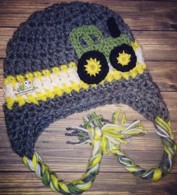 Crochet Tractor hat John Deere inspired. Toddler boy baby