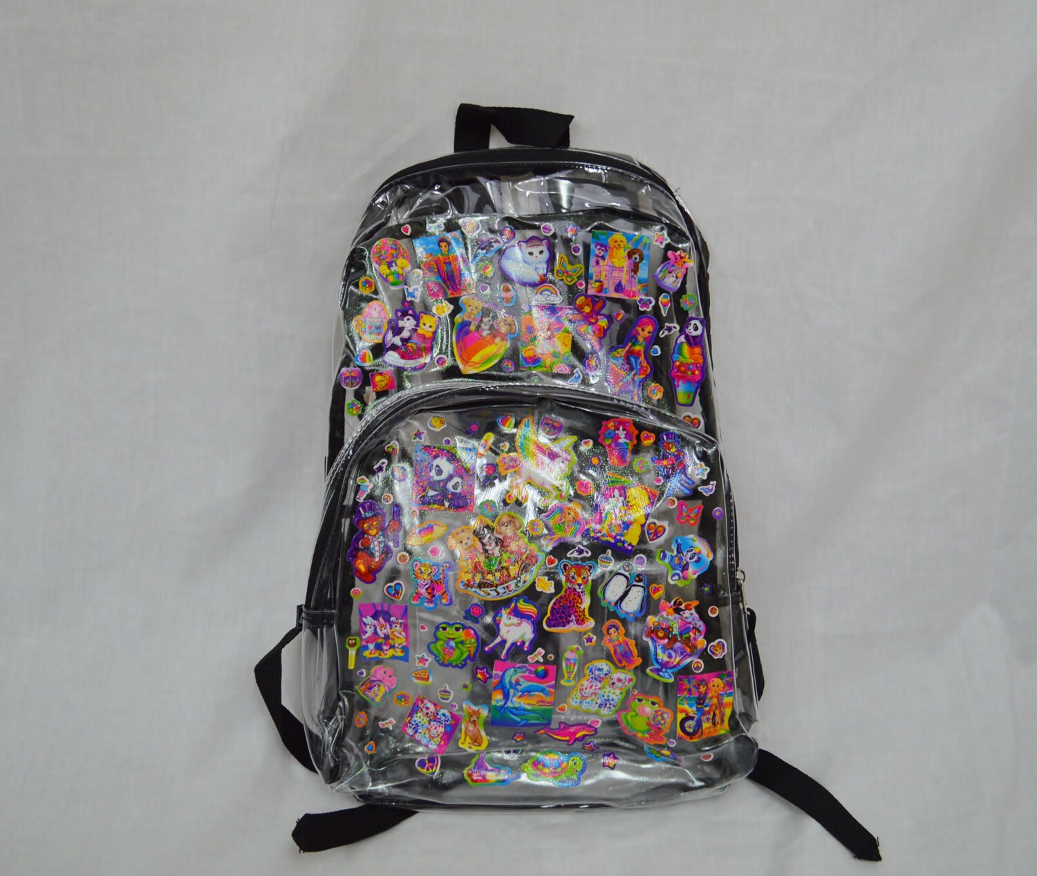 Lisa Frank Backpack PVC Clear Bag Unicorn Kitten Full Size
