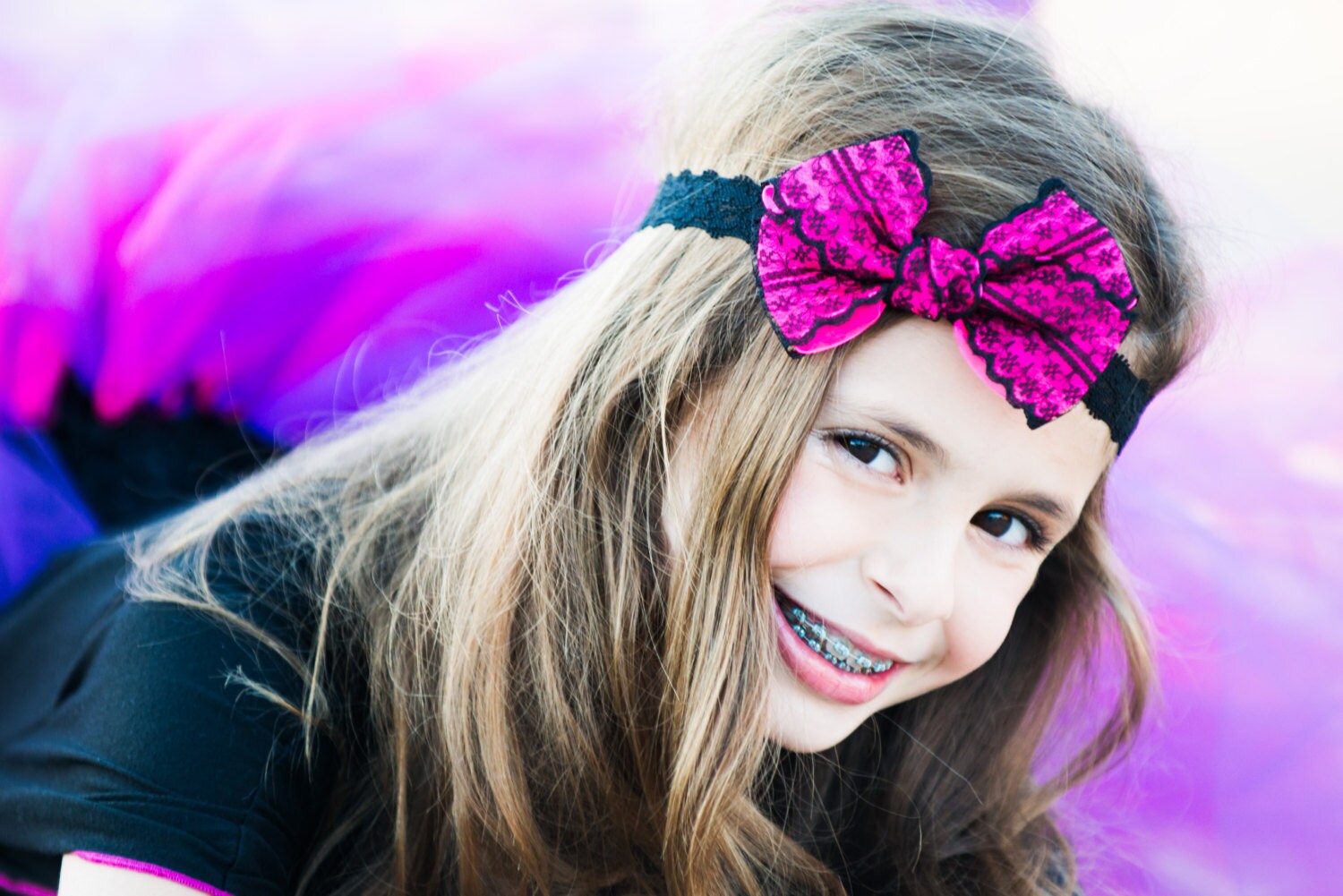 Fuchsia Bow Headband Lace Bow Headband Lace Baby Bow Black