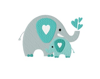 Mother's Love ~ ELEPHANTS - Mother and Baby ~ Machine Embroidery Design in 2 sizes - Instant Download