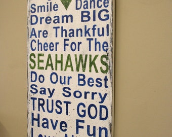 SeaHawks Family Rules Sign Wood Sign SeaHawks Wood Sign Housewarming Gift ManCave Sign Rustic Wood Sign Shabby Chic Decor Bridal Shower Gift