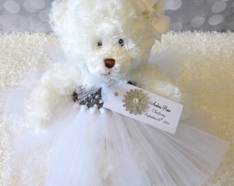 Personalized Christening Baptism Gift, Princess Tutu Teddy Bear, Choose Your Tutu Colors, Baby Keepsake