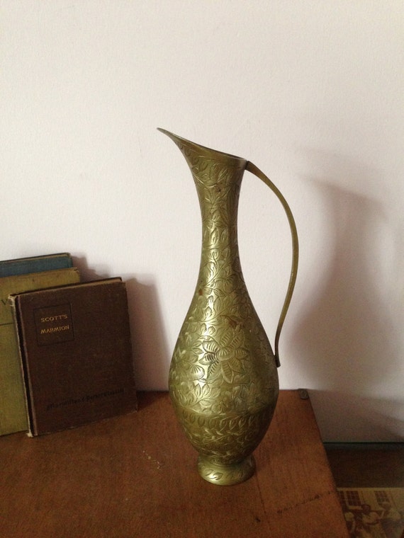 BRASS VASE Pitcher Tall thin Decorative by AnnmarieFamilyTree